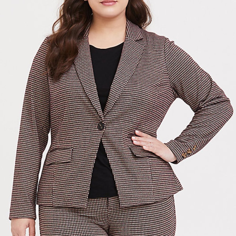Torrid Blazer BROWN & BURGUNDY HOUNDSTOOTH PLAID